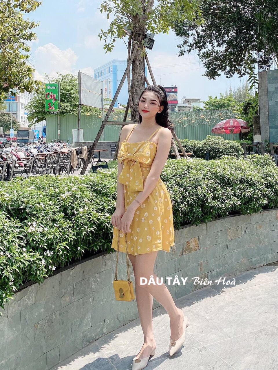 Đầm xòe 2 dây hoa nơ ngực-mtb