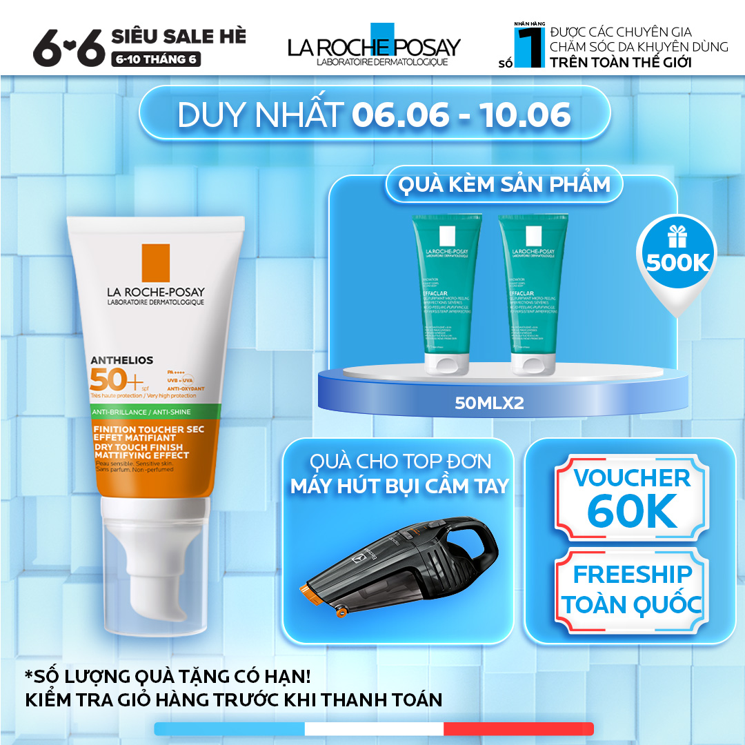 Kem chống nắng giúp kiểm soát bóng nhờn & bảo vệ da trước tia UVB UVA SPF 50+ La Roche-Posay Anthelios XL Dry Touch 50ml
