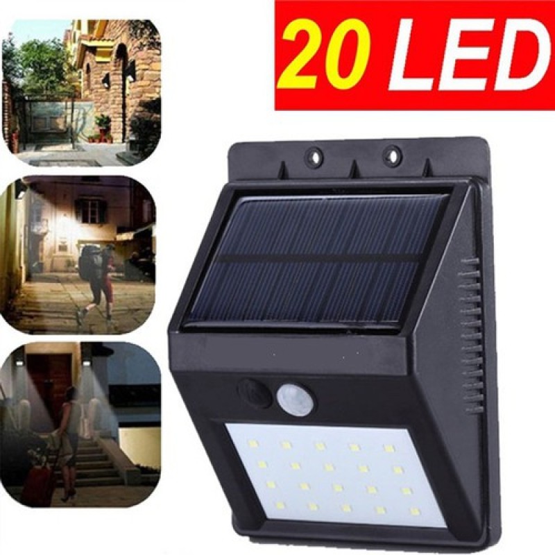 (Sale) Đèn cảm biến hồng ngoại sử dụng năng lượng mặt trời Solar 20 Led siêu sáng (Đen) thích hợp mọi thời tiết