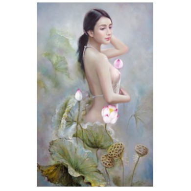 Tranh Đính Đá THIẾU NỮ (ĐÁ ABC CAO CẤP). Kích Thước: 72cm x 50cm