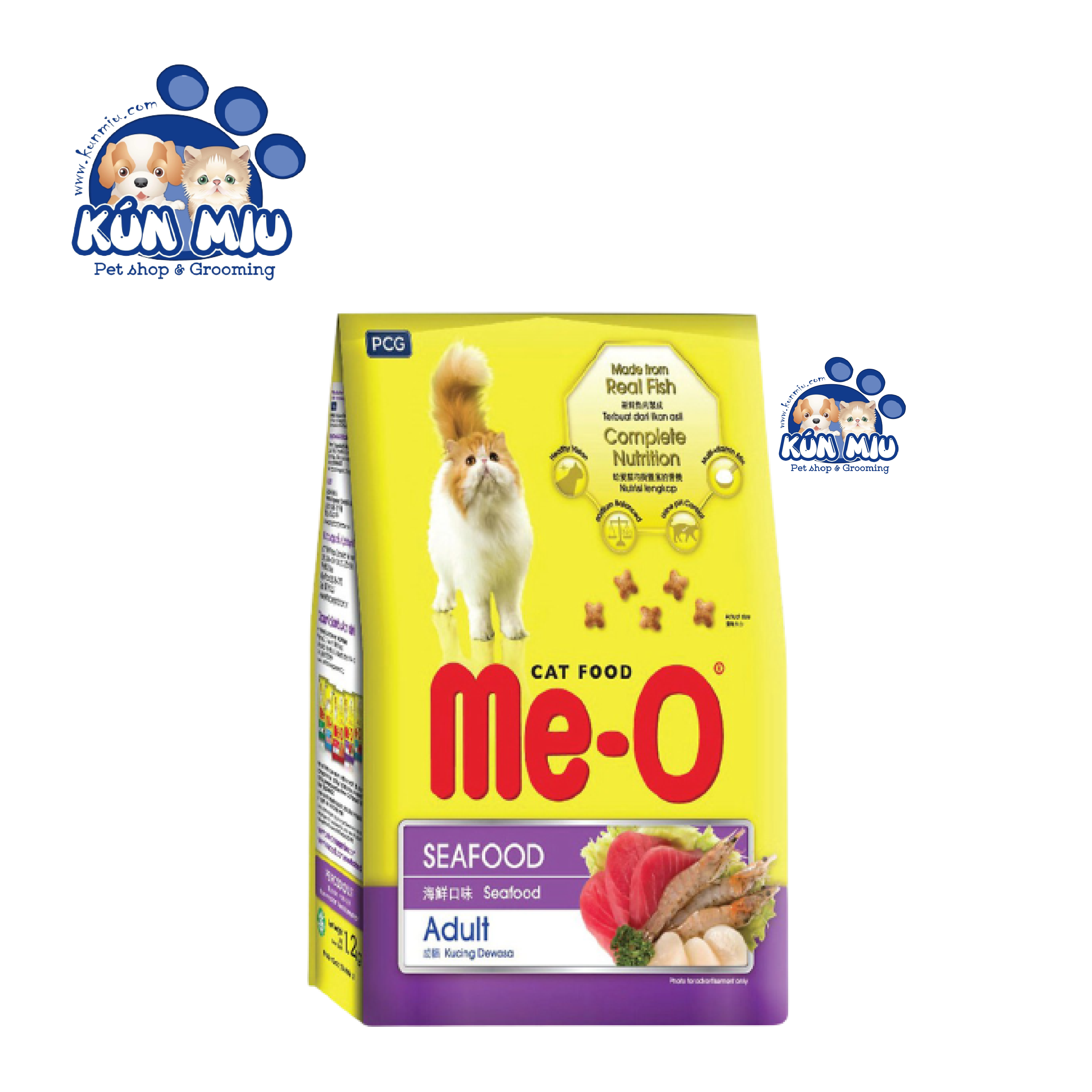 Combo 3 gói Thức ăn cho mèo lớn đã trưởng thành trên 1 tuổi Me-O Adult Hải sản 350gr