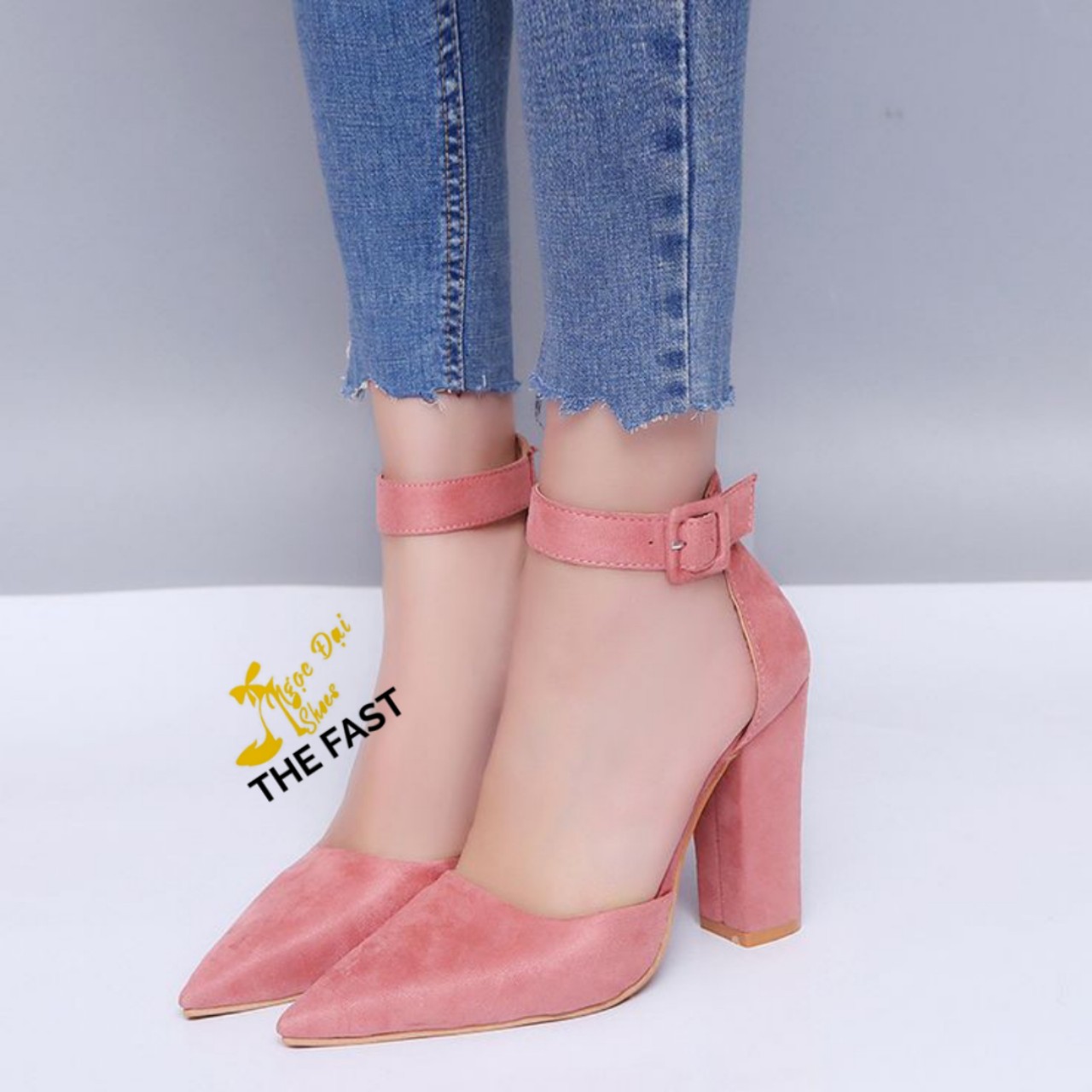 [HCM]giày sabo gót thô chất liệu da lộn cao 7 cm NĐ65