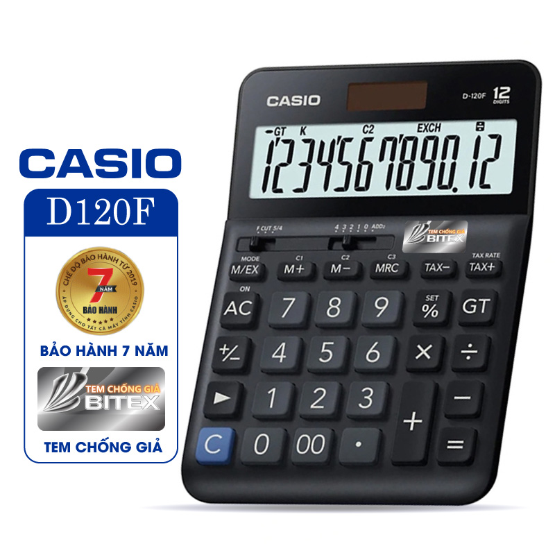 Máy tính Casio D-120F - Chính hãng Bitex, Bảo hành 7 năm
