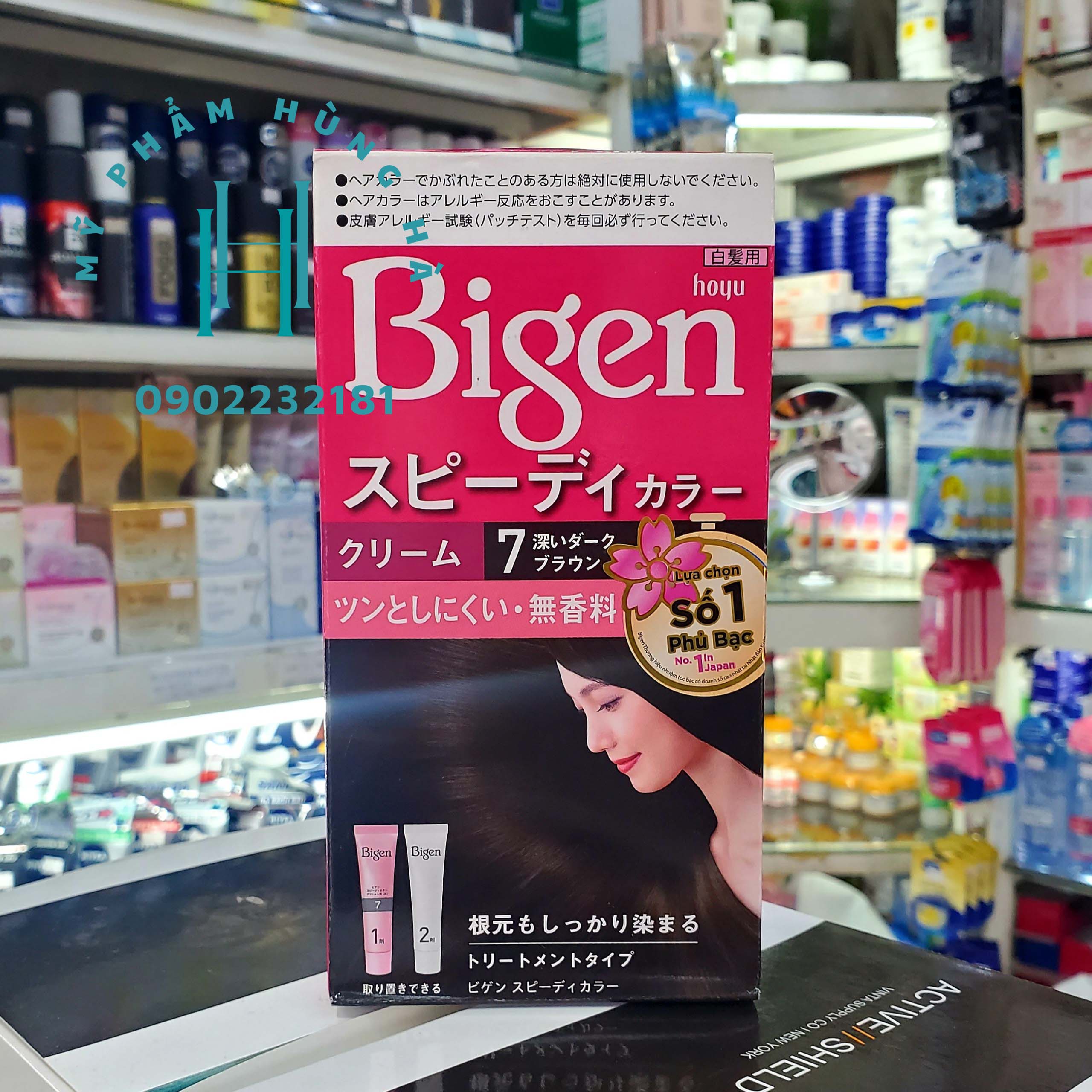 Thuốc nhuộm tóc phủ bạc Bigen, số 7 màu đen ánh nâu, Bigen Speedy Color Cream