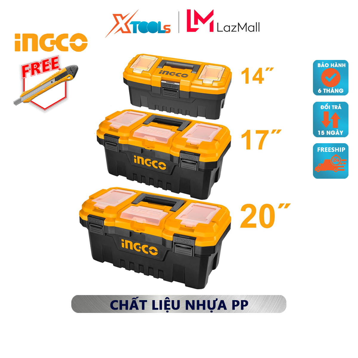 Set box container tools 3 piece plastic ingco PBXK0301 | 3 boxes Đồ craft box plastic toolbox 14 ”, 17”, 20 ”material polypropylene storage devices, đồ craft [genuine] [XTools]