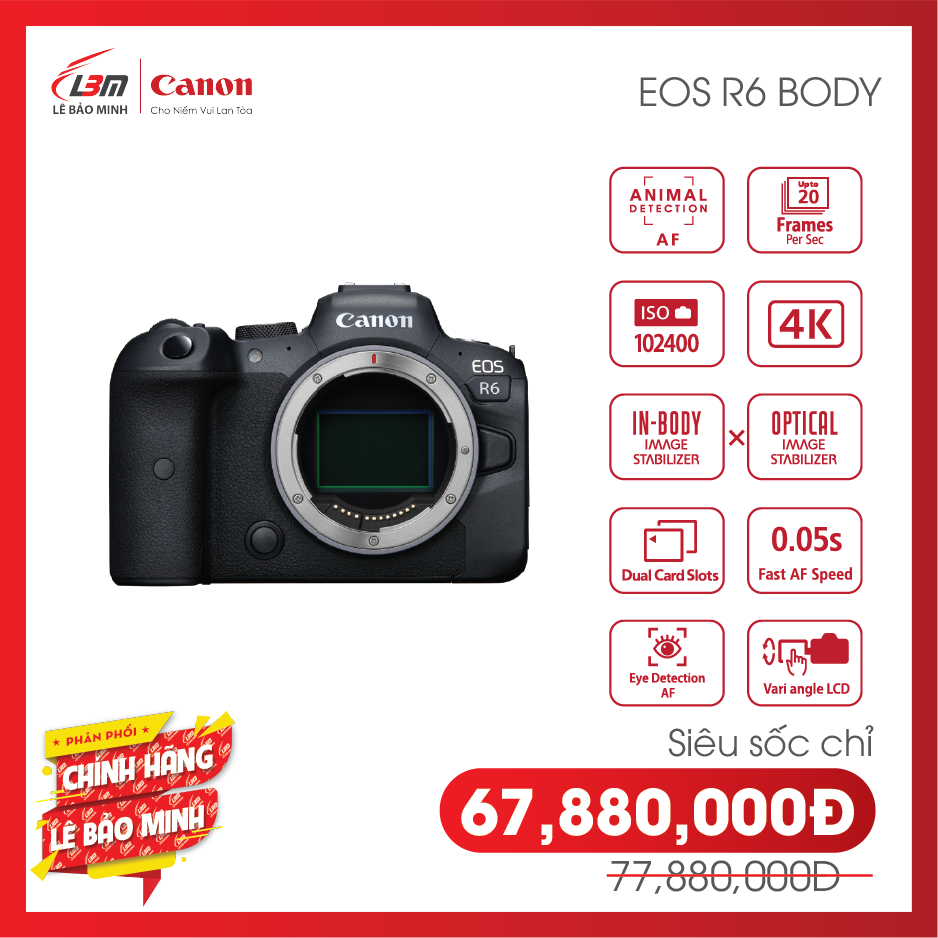 [Trả góp 0%] Máy Ảnh Canon EOS R6 Body  - Hàng Chính Hãng Lê Bảo Minh