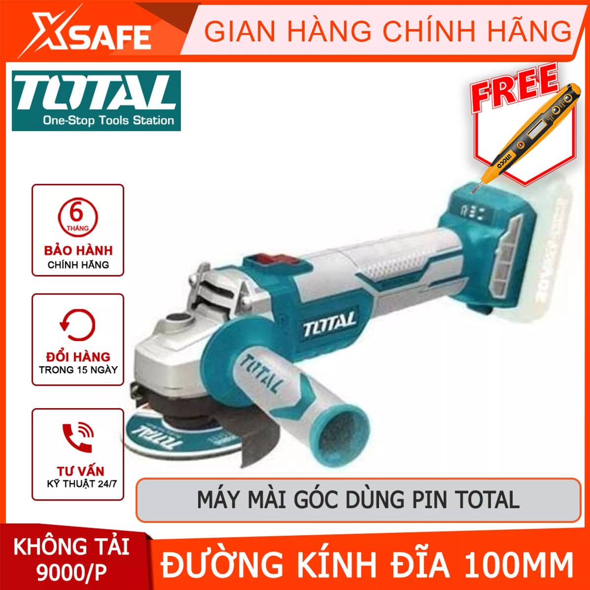 Angle grinder battery total TAGLI1002 cutting machine building material handheld brushless, battery-powered 20V no-load speed: 9000/min high performance at