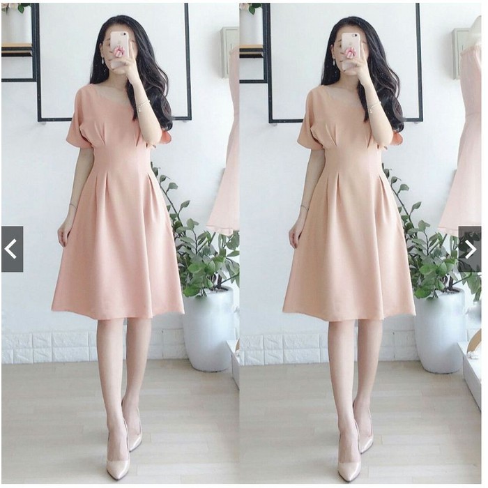 Đầm xếp li eo tay ngắn phom dáng chuẩn đẹp