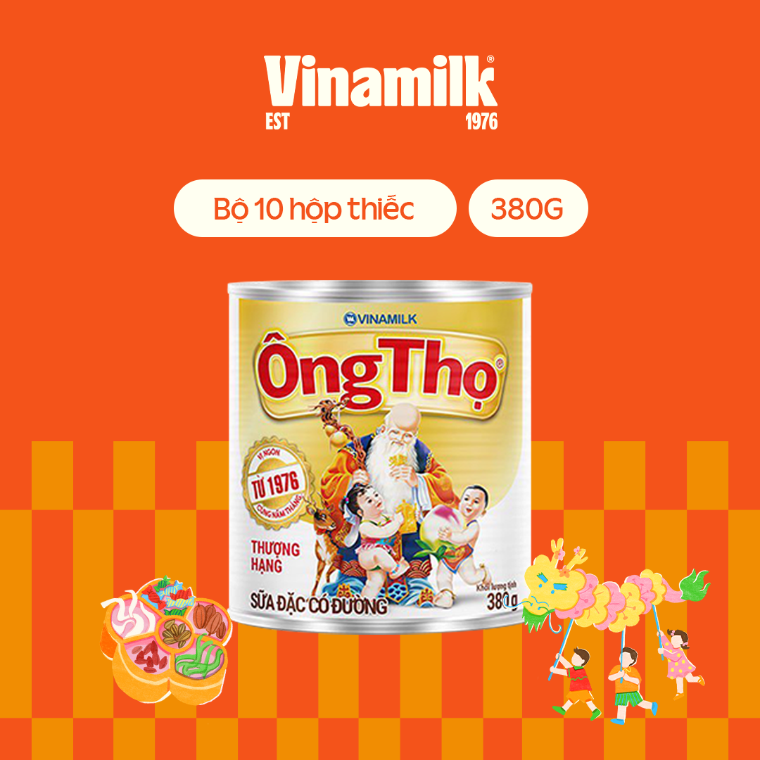 Bộ 10 Hộp Sữa đặc có đường Ông Thọ trắng Vinamilk 380g (Hộp thiếc nắp khui)