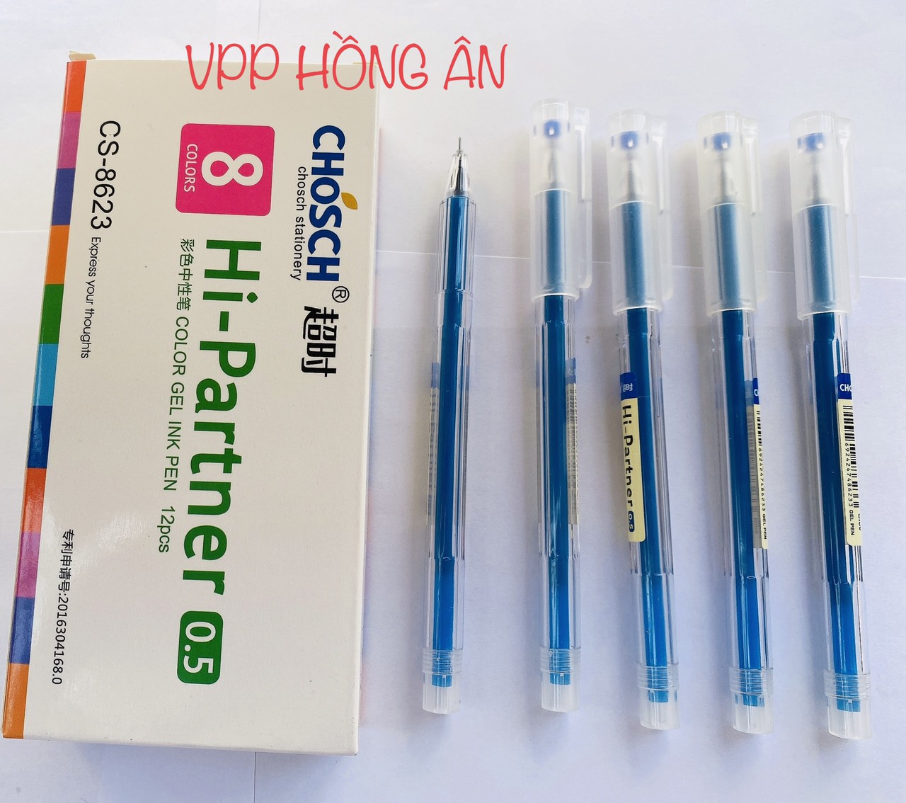 Hộp 12 cây bút gel chosch hi-partner cs-8623 ngòi 0.5mm mực xanh, tím