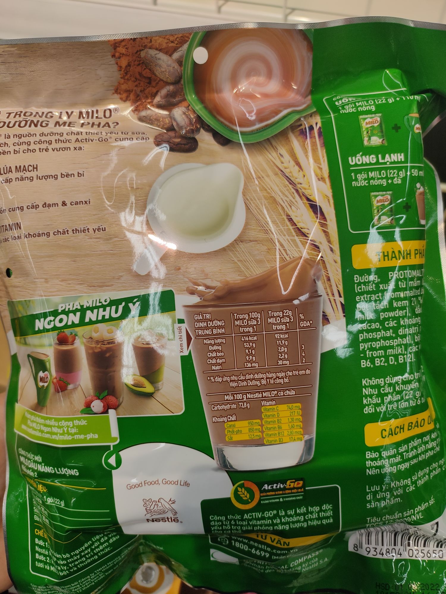 Thức uống lúa mạch Milo 3in1 gói 220g