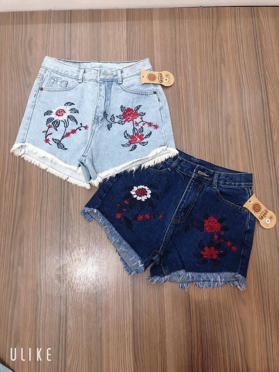 Quần short jean nữ thêu hoa cực đẹp a2