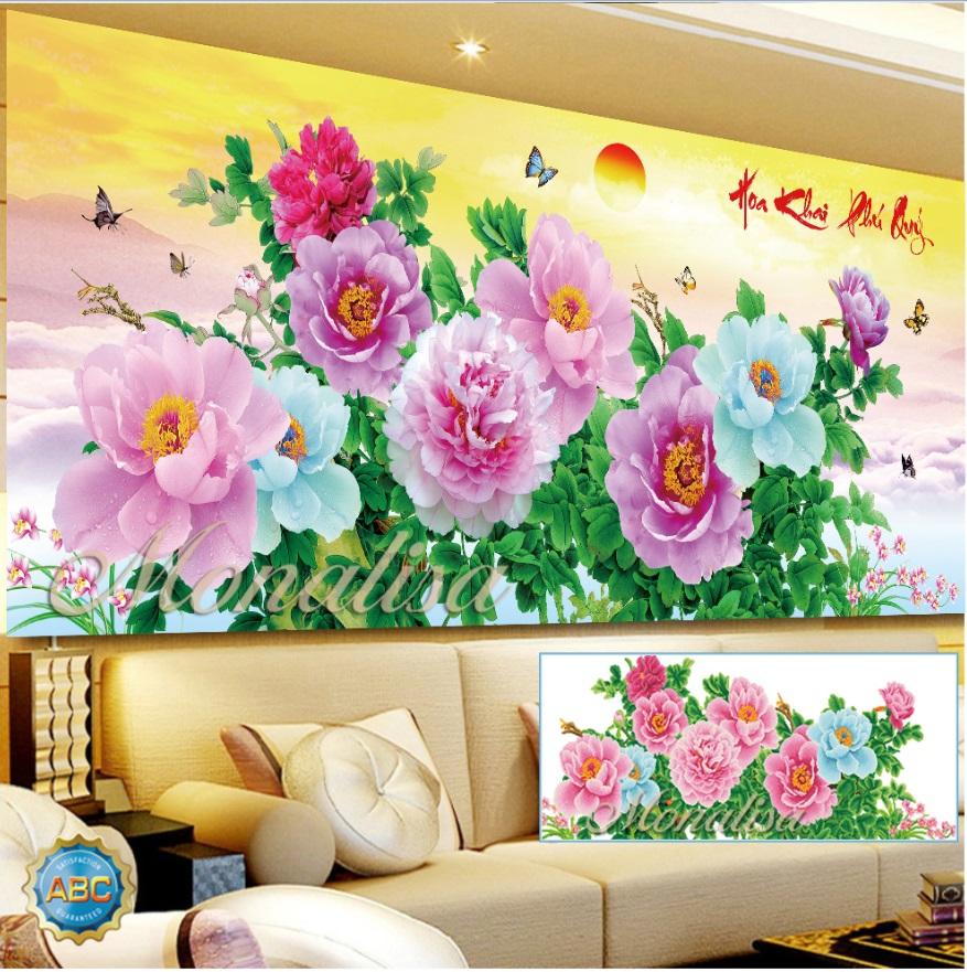 [HCM]Tranh đính đá  Hoa Mẫu Đơn Đá ABC Y8220 Kích thước :120x60cm