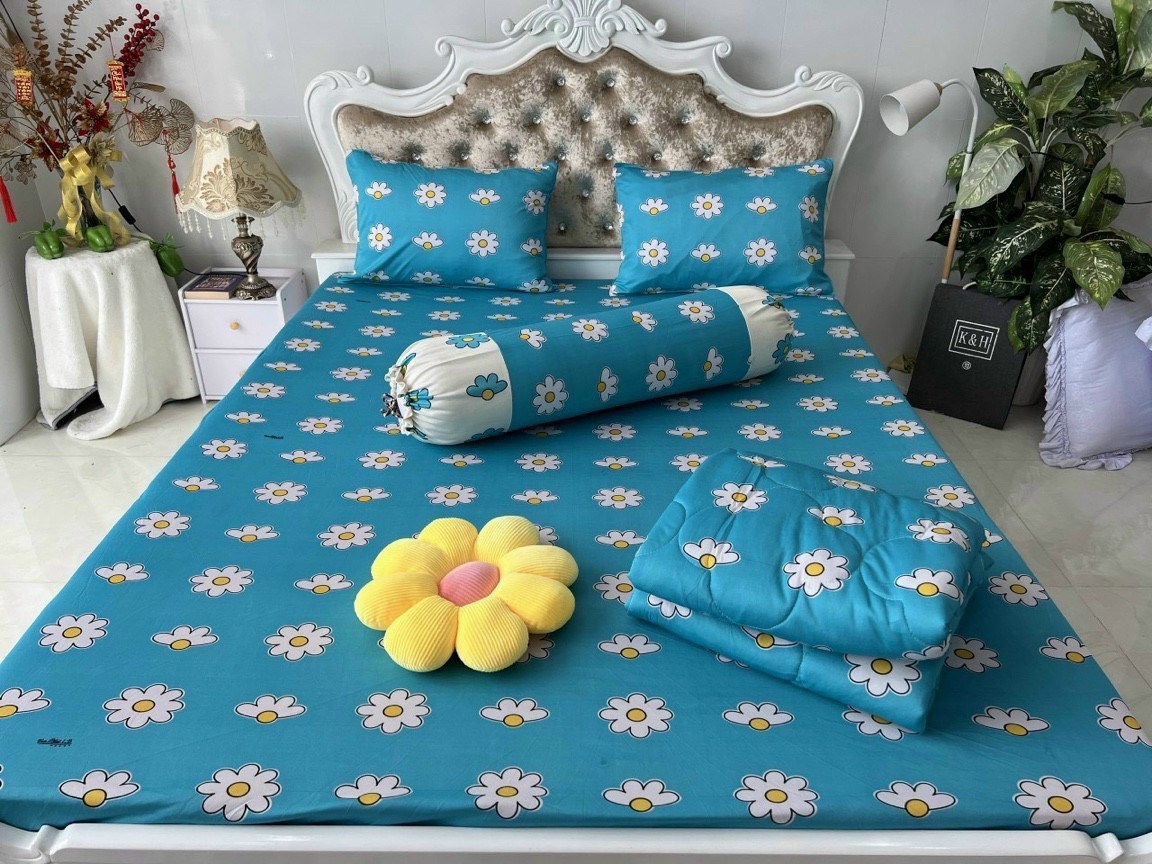 BỘ DRAP GA THUN HÀN QUỐC (HOA CÚC) MẪU MỚI KHÔNG MỀN