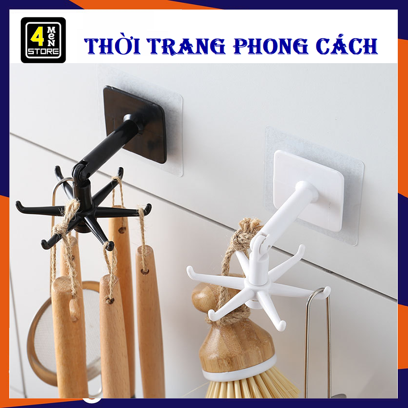 Móc Dán Tường Treo Đồ 6 Chấu Xoay 360 Độ Móc Chìa Khóa Treo Đồ Đa Năng  - Giá Tròn Treo Đồ Nhà Bếp Dán Tường