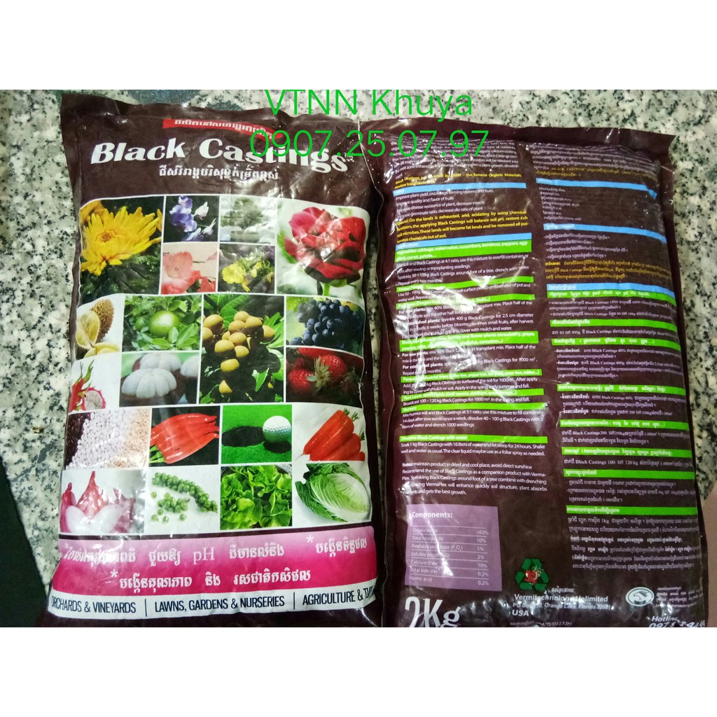 Phân bón hữu cơ trùn quế Black Castings Mỹ 2kg