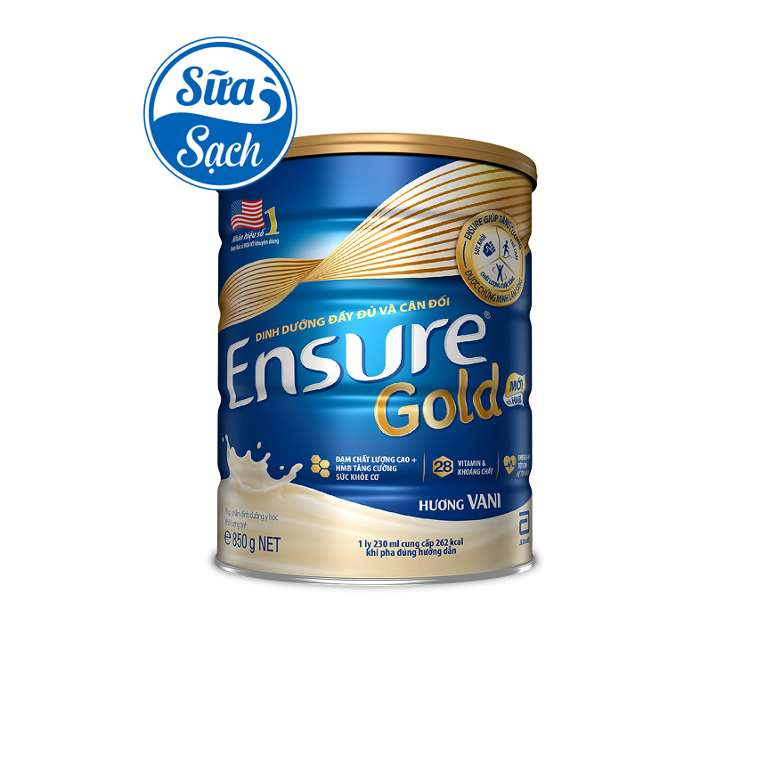 Sữa bột Ensure Gold Abbott (ít đường) lon 850gr date mới nhất