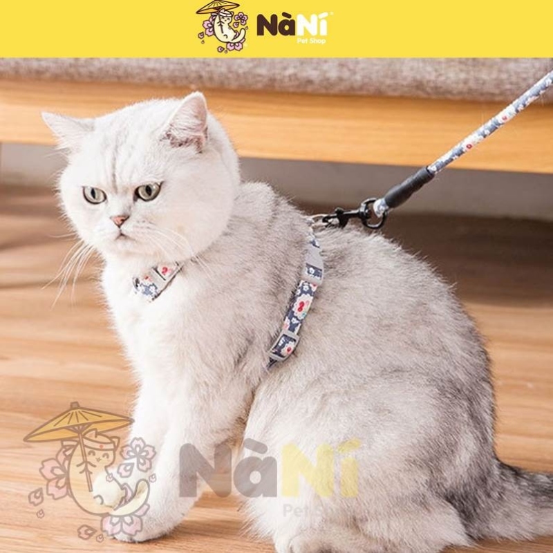 Dây Dắt Mèo Đi Dạo Dây Dắt Mèo Dạng Yếm - Họa Tiết Nhật Bản Chanh Sả (Hàng Mới Về) - Nà Ní Pet Shop