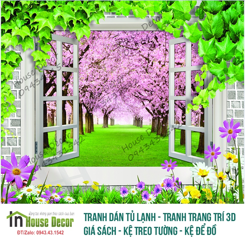 Tranh dán tường 3D cửa sổ, Tranh Dán Tường 3d Phòng Khách, phòng ngủ hiện đại - CS73