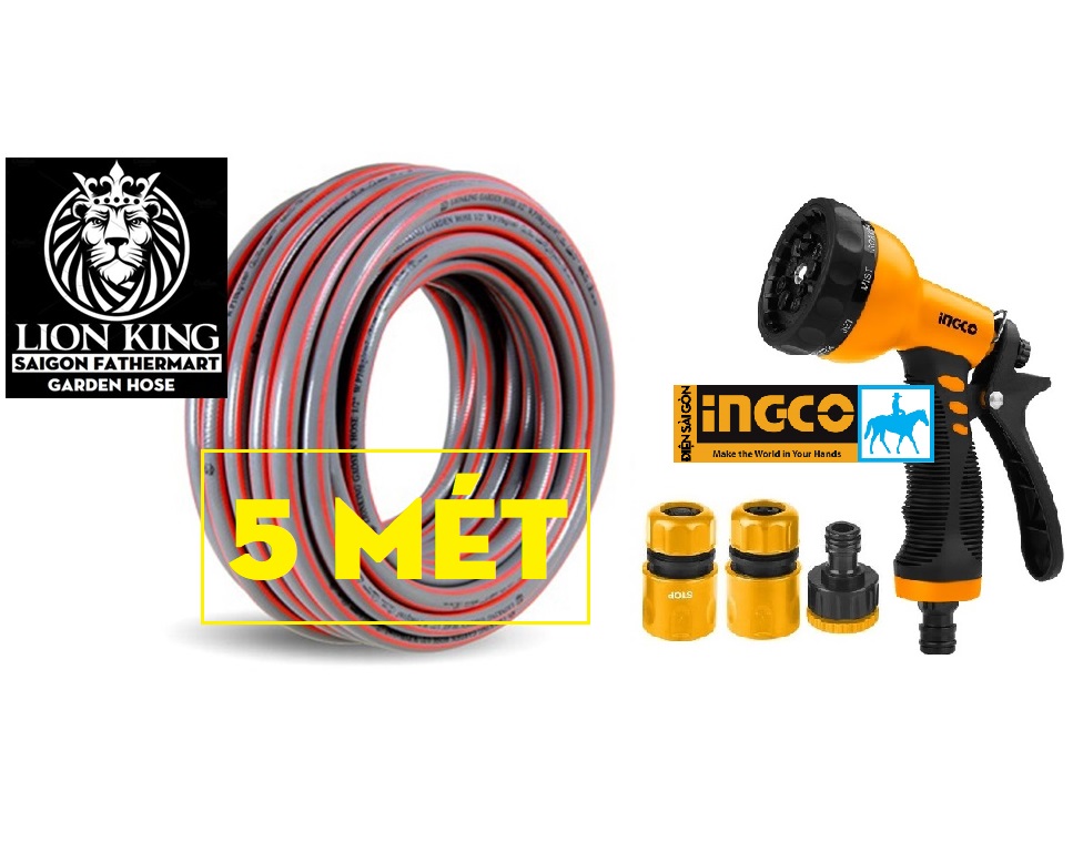 Bộ 5 mét ống nhựa PVC khớp nối vòi xịt rữa tưới cây 8 tia INGCO HPH2001 HWSG092 HHCS03122