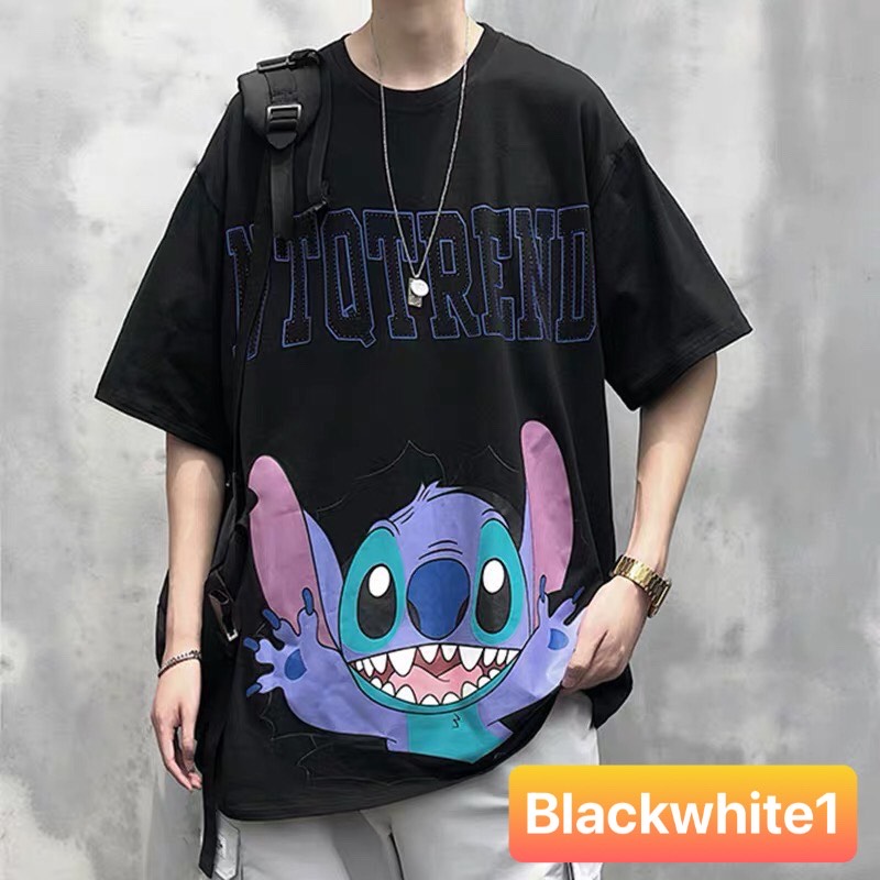 Áo thun stitchs unisex in 3d from rộng nam nữ hot trend độc lạ blackwhite1