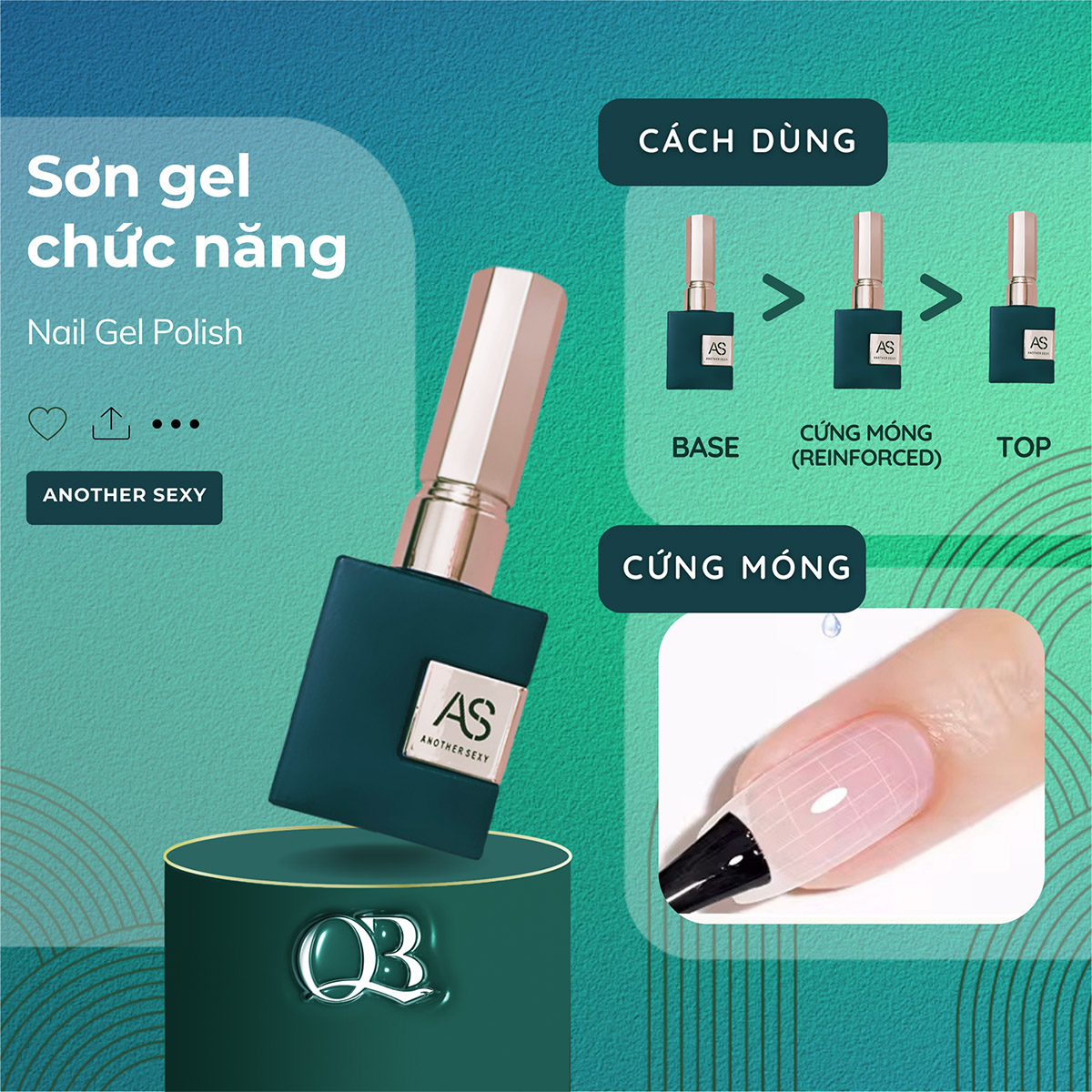Sơn gel AS sơn chức năng base, top cường lực, cứng móng chai vuông AS