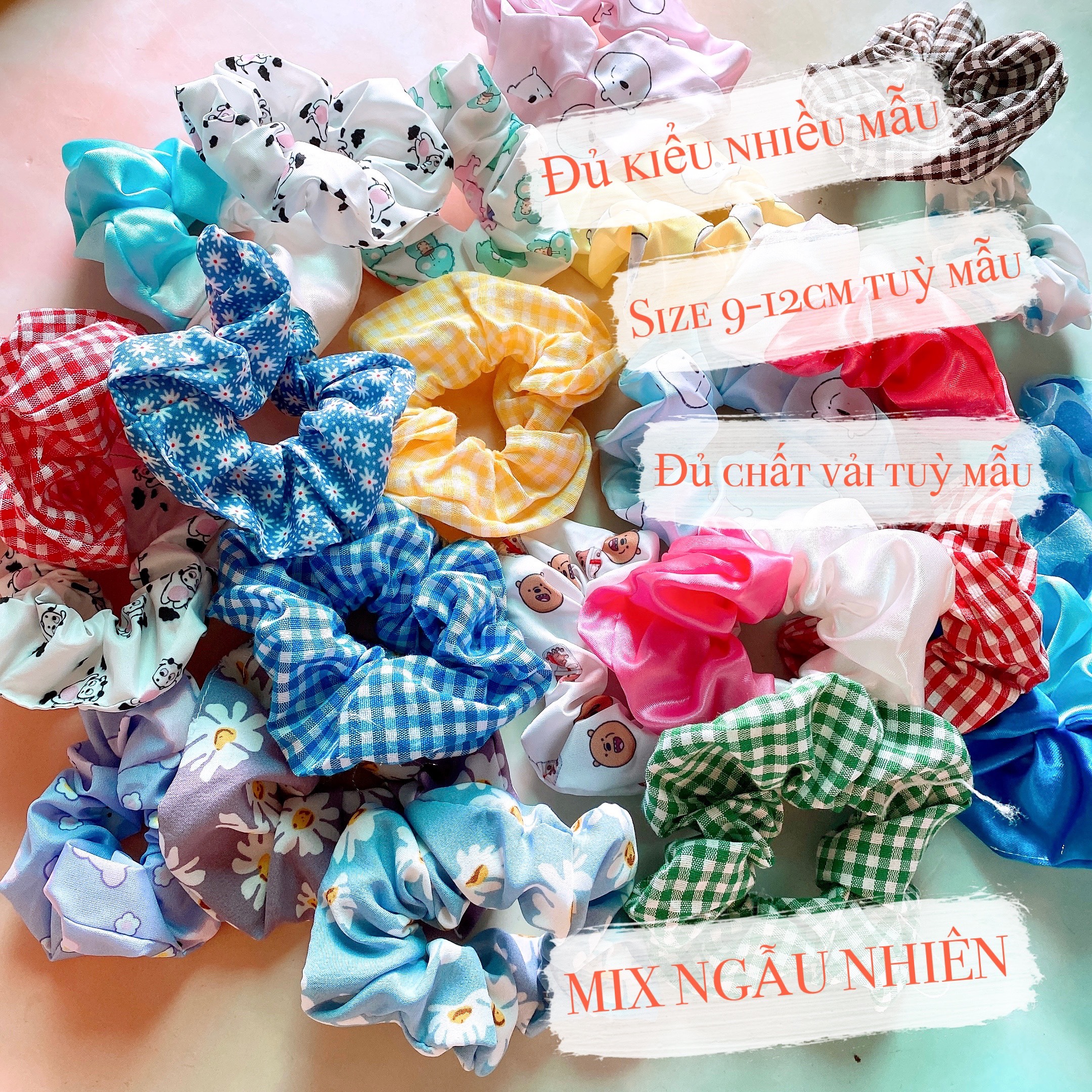 {Ảnh thật} SET MIX 5-10 SCRUNCHIES VẢI ĐẸP,  ĐỦ KIỂU, CỘT TÓC VẢI ĐEO TAY THỜI TRANG NỮ