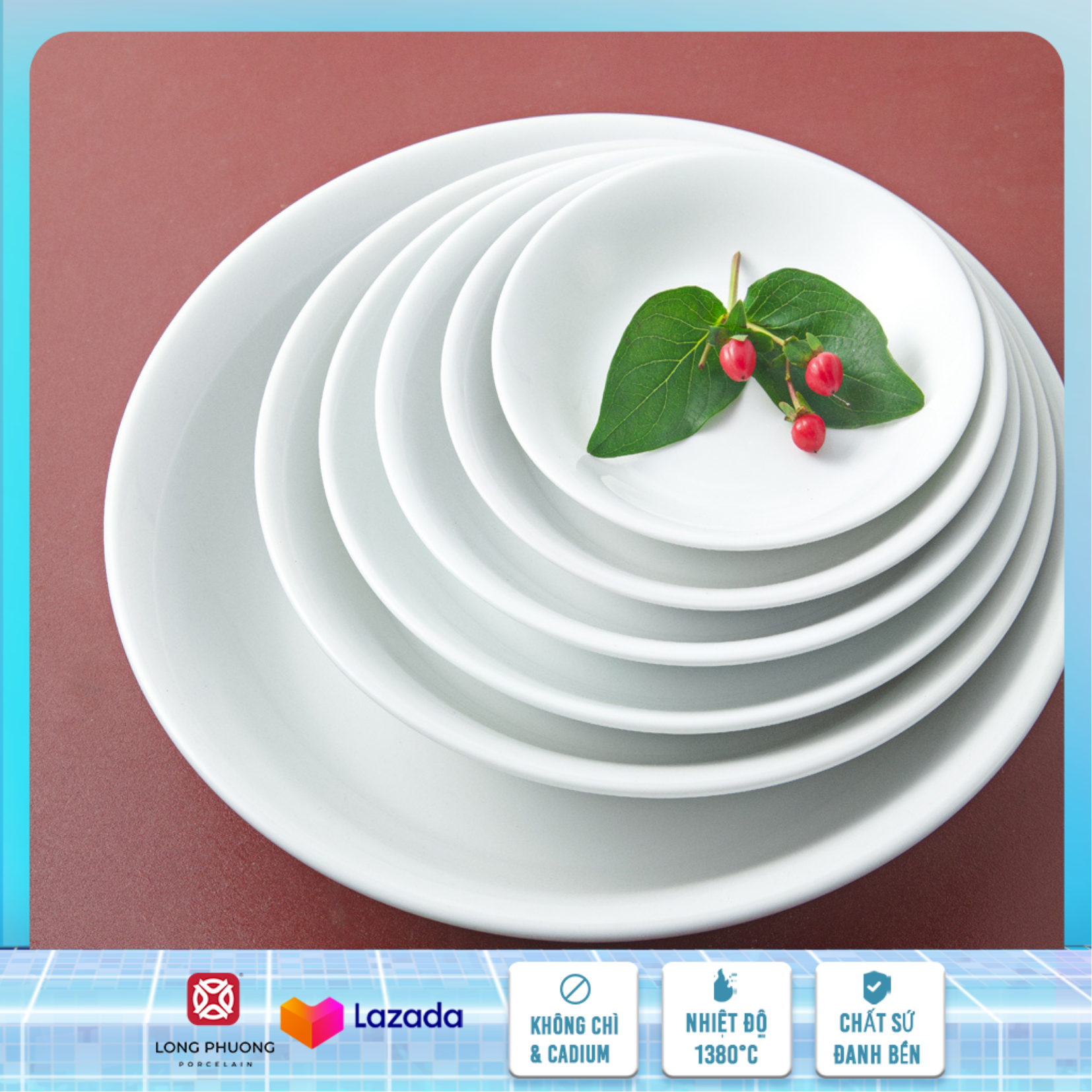 Đĩa ảo - Đĩa sâu lòng, đĩa sứ, tròn trắng Long Phương đủ size