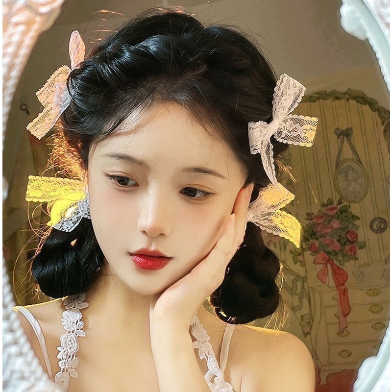 Kẹp tóc nơ ren trắng tiểu thư K129