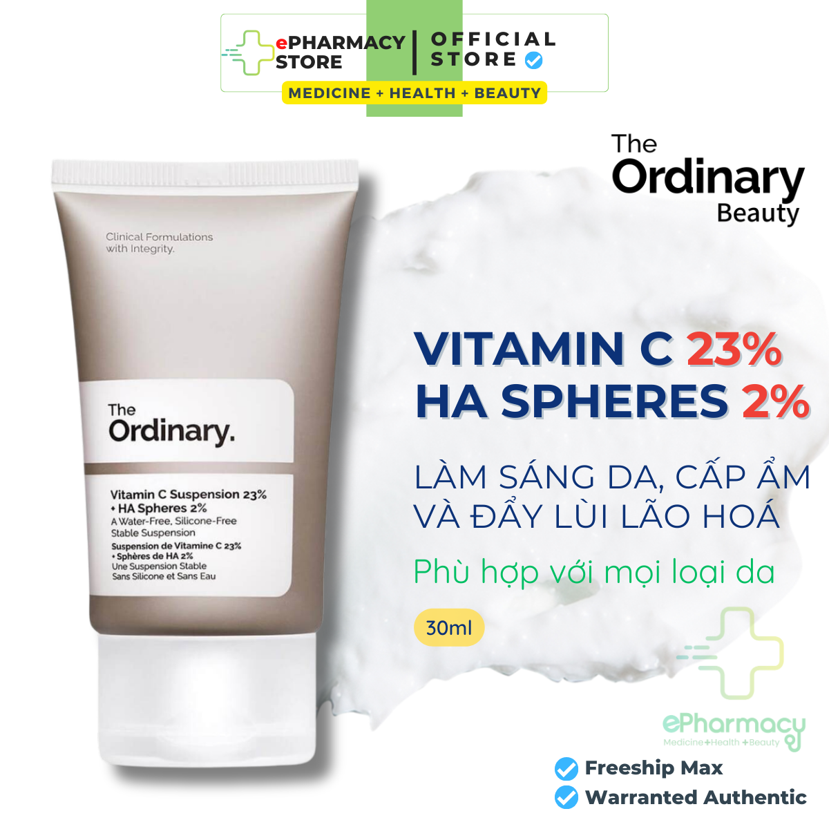 The Ordinary Vitamin C Suspension 23% + HA Spheres 2% Kem Dưỡng The Ordinary cấp ẩm làm sáng da 30ml