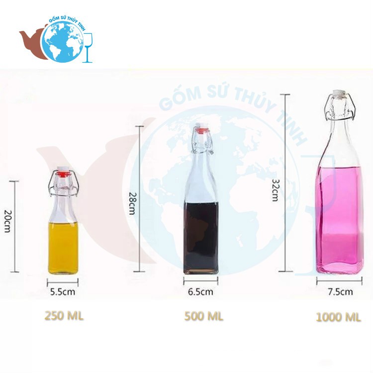 [HCM]Chai thủy tinh nắp gài 1 lít cao cấp