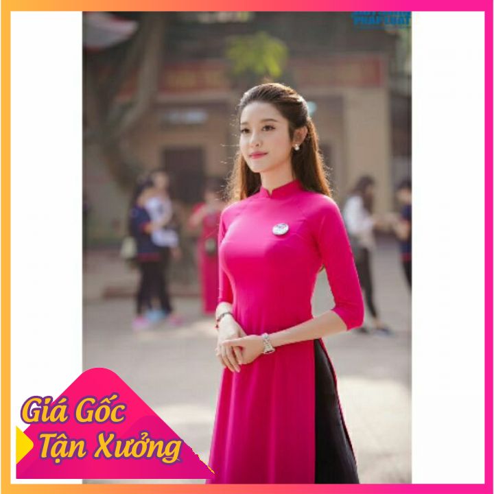 Áo Dài Hồng Sen Trơn Tay Lỡ Cổ Đức- Áo Dài  Đồng Phục Lễ Tết