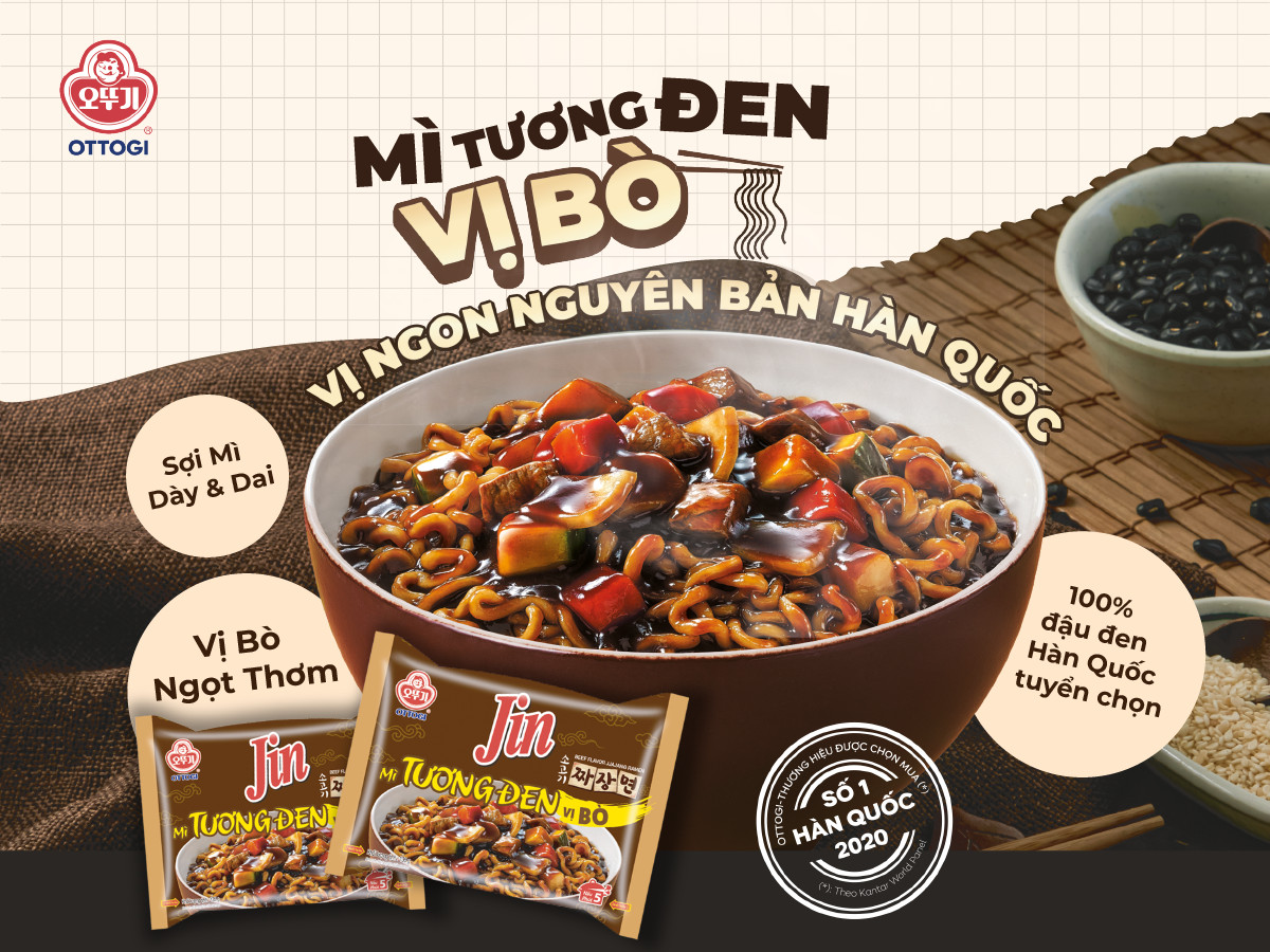 Mì Jin tương đen vị bò Ottogi 65g, 135g