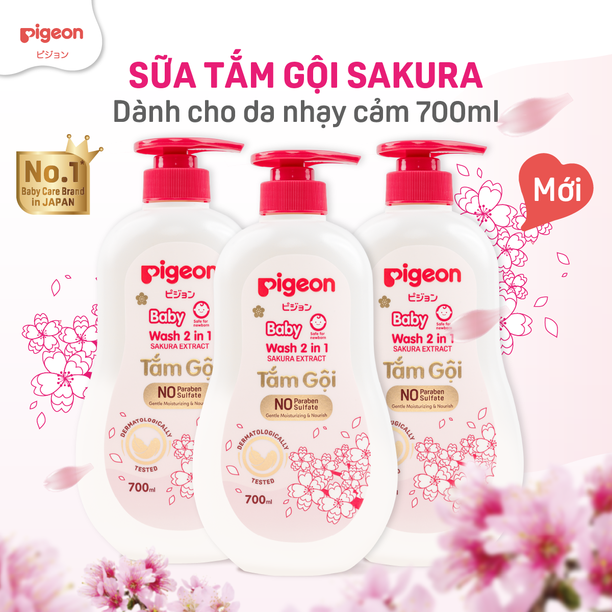 Combo 3 Chai Tắm/Gội Cho Bé Pigeon 700ml