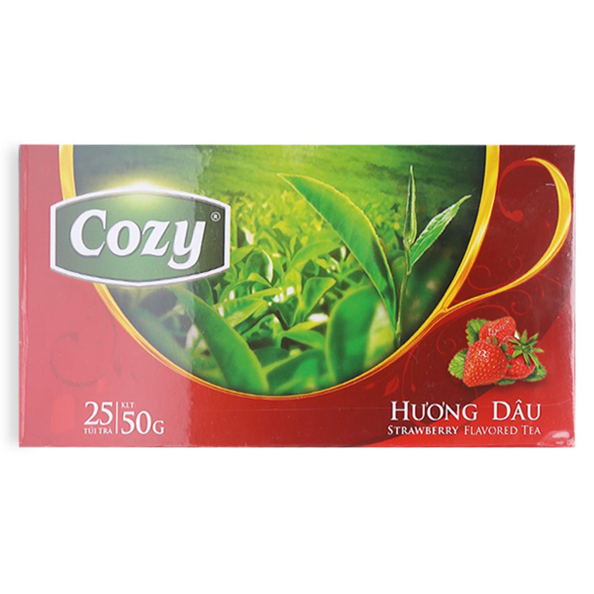 Trà túi lọc cozy hương dâu 50Gr (25 gói x 2g) pha trà, trà sữa