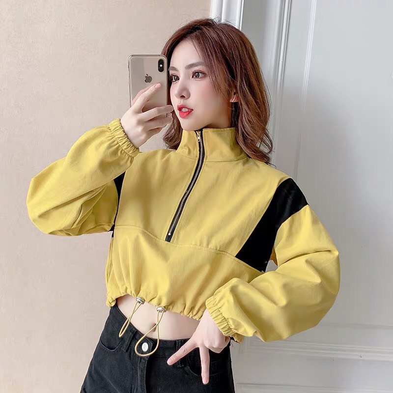 Áo khoác dù nữ ngắn có dây rút ôm eo Phối đồ cực Ngầu Mẫu hot nhất mùa hè 2020