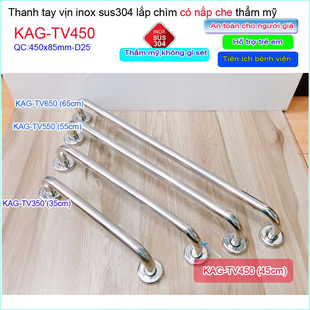 [HCM]Thanh tay vịn nhà tắm Inox 304 KAG-TV450 tay vịn toilet người già- trẻ em 45cm SUS304 chắc chắn siêu bền