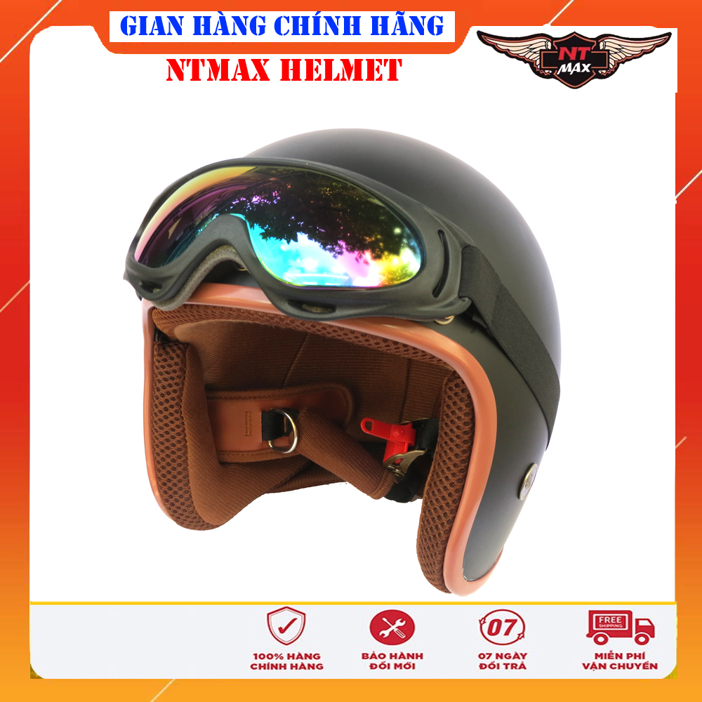 Mũ bảo hiểm 3/4 NTMAX kèm kính UV & kính phi công (nhiều màu)