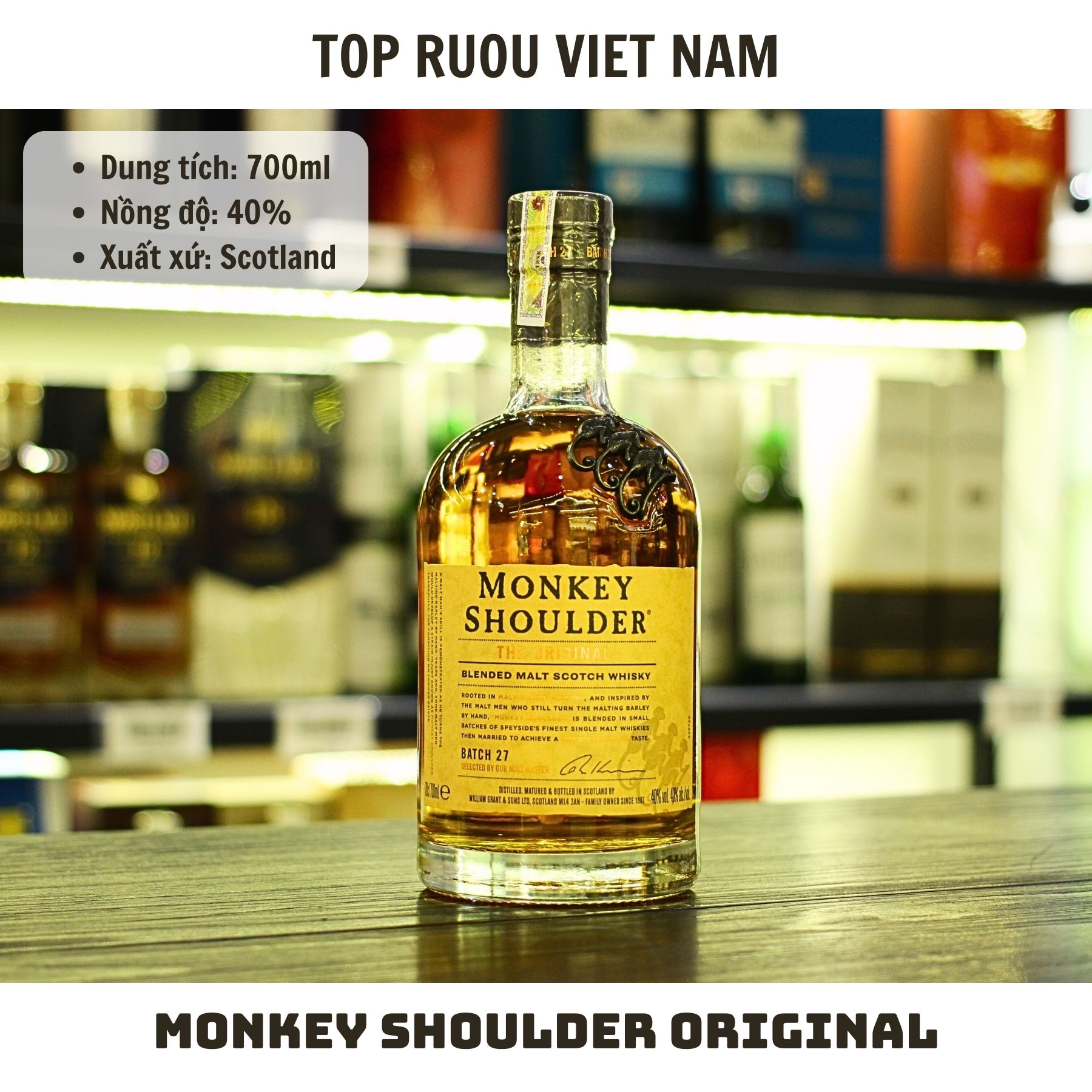[Top Rượu VN] Rượu Whisky Monkey Shoulder 700ml [Chính Hãng]