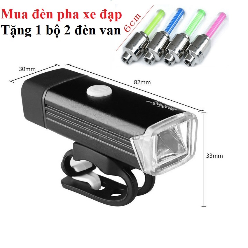 Đèn pha sạc siêu sáng Machfally cho xe đạp Tặng bộ 2 đèn van xe đạp