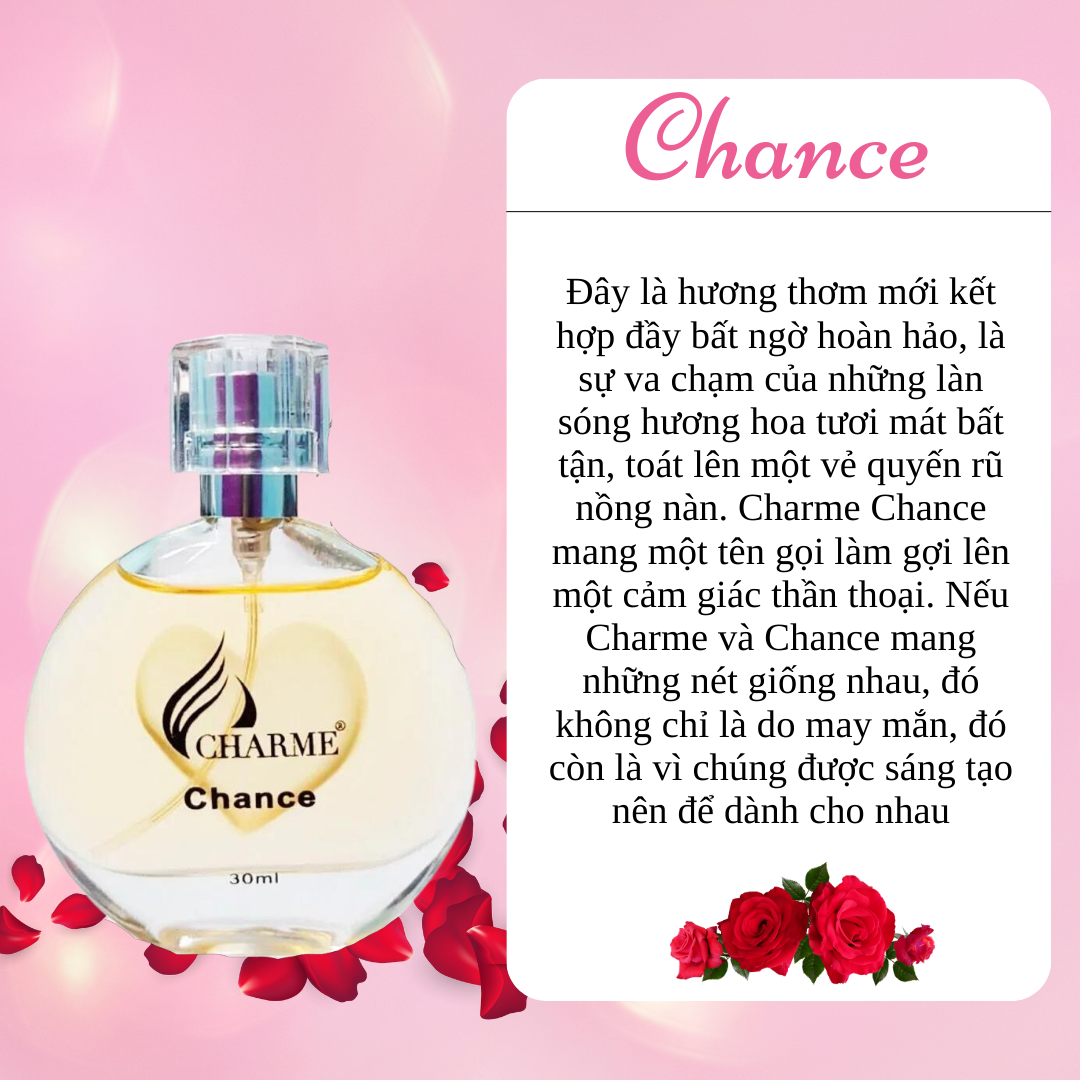 Nước Hoa Nữ Charme Chance 30ml,Nước Hoa Chính Hãng,Nước Hoa Cao Cấp,Nước Hoa Tỏa Hương Xa,Nước Hoa Thơm Lâu 48H