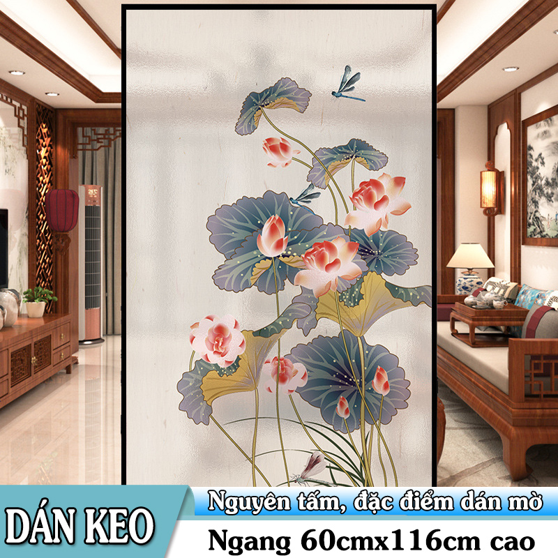 Decal dán kính cao cấp - hoa sen sẫm màu -dk1141