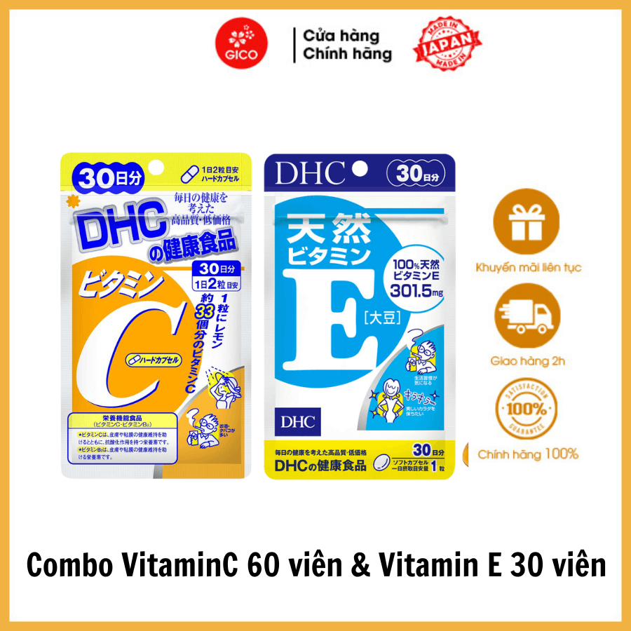 Combo Viên Uống DHC Trắng Hồng Và Mịn Màng 60 Ngày VitaminE & VitaminC