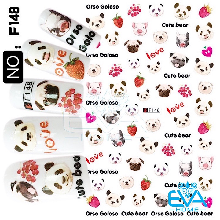 Decal Dán Móng Tay 3D Nail Sticker Hoạ Tiết Hoạt Hình Orso Goloso Cute Bear F148
