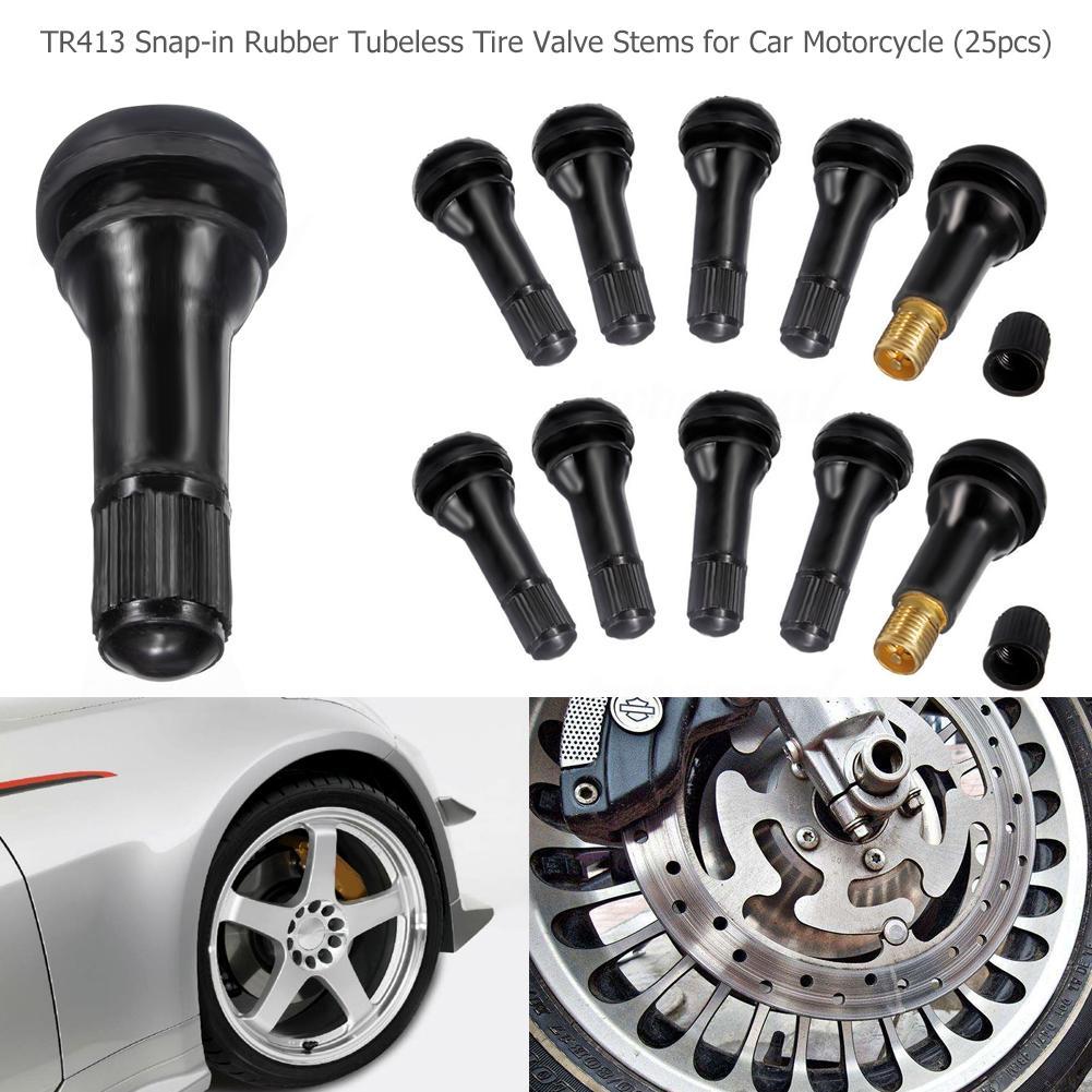 TR413 Snap-in Rubber Tubeless Tire Valve Stems for Car Motorcycle (25pcs)