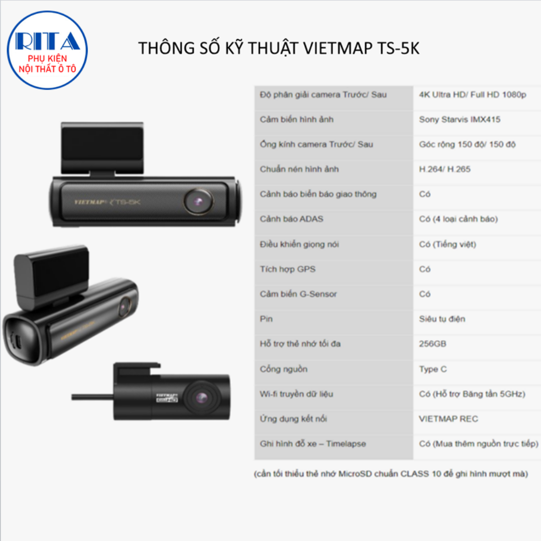 Camera Hành Trình Vietmap TS-5K - Kèm Thẻ Nhớ 64Gb - Tặng Vietmap Live Pro - Hàng Chính Hãng