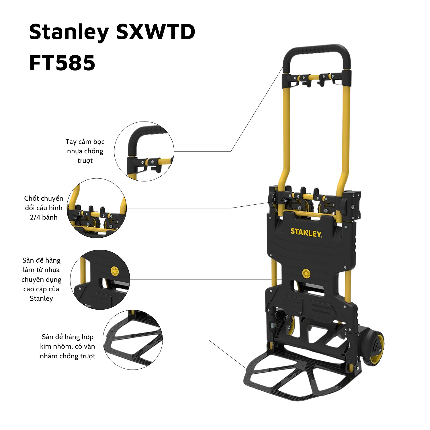 Xe đẩy hàng gấp gọn 2 - 4 bánh Stanley FT585 tải trọng 70/137kgs - Hàng chính hãng
