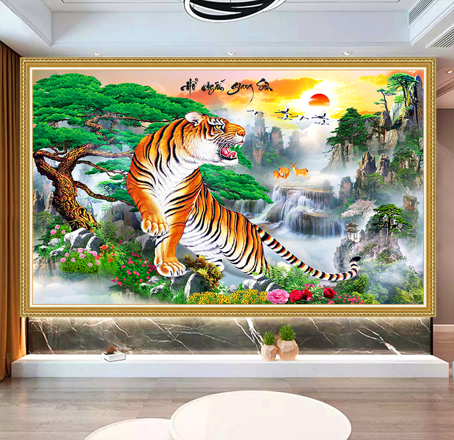 Tranh dán tường con Hổ 3D