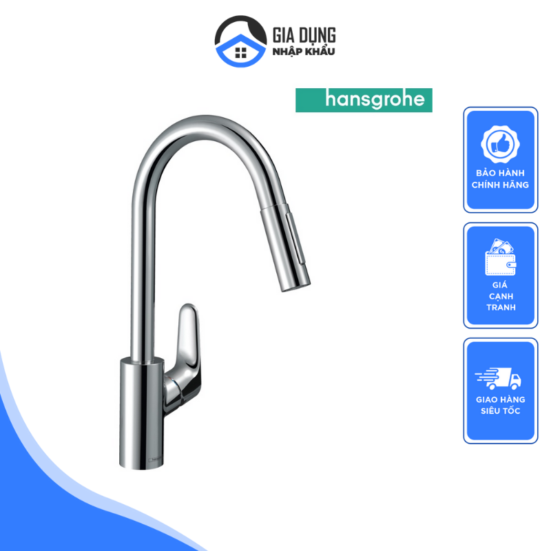 Vòi chậu bếp hansgrohe focus 240, chất liệu thép không gỉ cao cấp, vòi 2 chiều nóng lạnh, có thể kéo dài đến 50cm, 2 chế độ nước, nhập đức