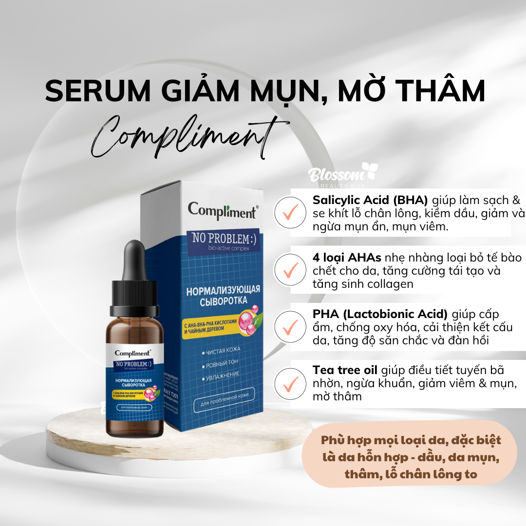 Serum Compliment No problem AHA-BHA-PHA dành cho da dầu, mụn giúp giảm mụn, mờ thâm 27ml
